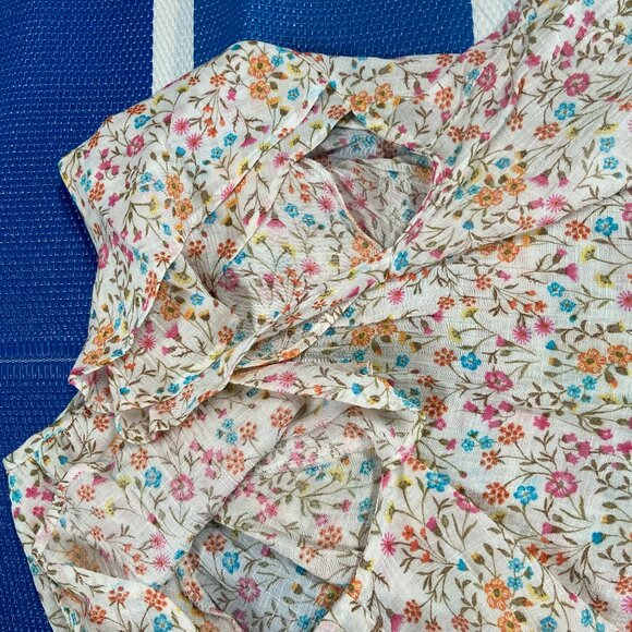 Counterparts X-Large Women's Pink/Orange/Blue Floral Short Flutter Sleeve - Picture 2 of 5